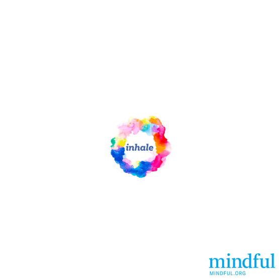 GIFs can be used as breathing techniques for anxiety. Here a brightly coloured graphic is visual prompt for inhaling and exhaling at the correct speed 