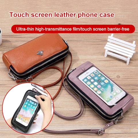 real leather touch screen purse