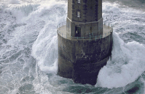 Storm Waves Crashing on a Lighthouse Mindwarp
