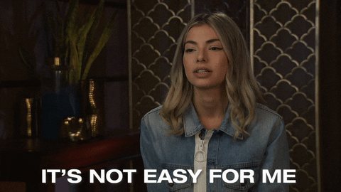 GIF of woman from The Bachelor saying "it's not easy for me."