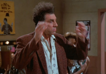 Kramer, personagem de Seinfeld, chocado e tendo a sua imaginação explodindo fazendo alusão a expressão "mindblowing".