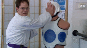 Image result for dwight schrute punching gif