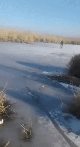 Biking on frozen pond in funny gifs
