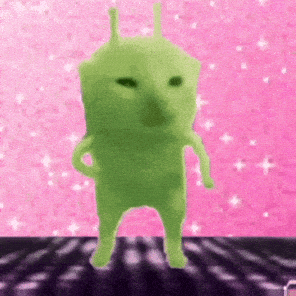 An alien cat dancing on a disco floor
