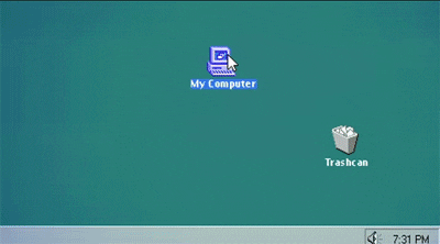 senhor idoso arrastando o ícone de Meu Computador para a Lixeira e deletando a máquina na vida real