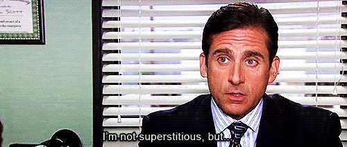 Image result for michael scott superstitious gif