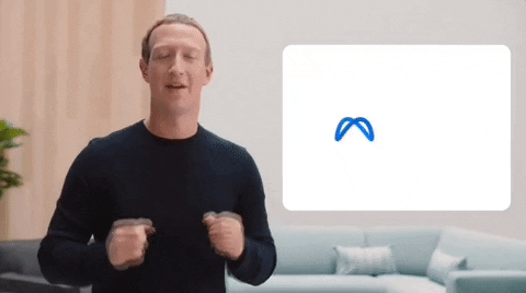 Mark Zuckerberg ao lado do logo da Meta