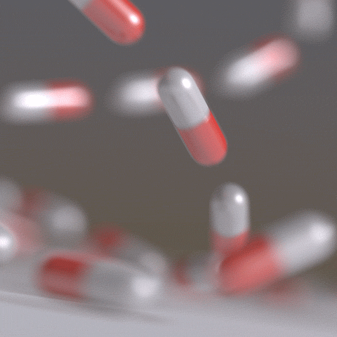 3D animated floating red and white pills