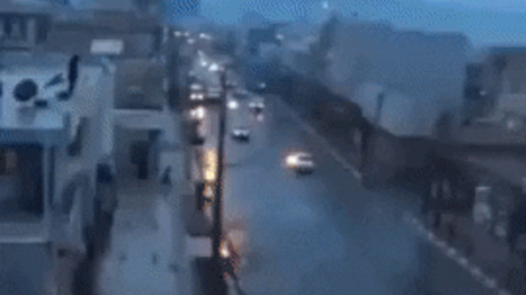 Moving car hit by lightning