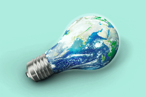 A lightbulb that looks like the earth flickering on and off