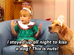 Full House gif. - "I stayed up all night to kiss a dog? This is nuts!"