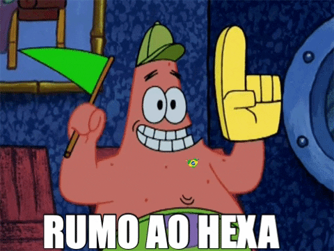 Patrick Estrela torcendo para o Brasil com o texto "rumo ao hexa"