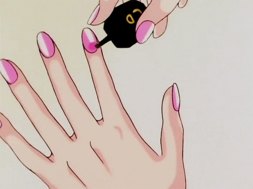 A cartoon applying nail polish