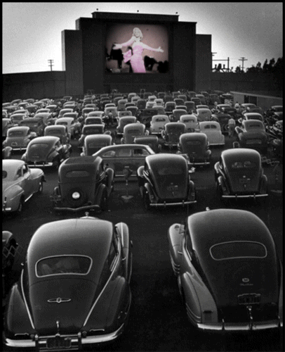 black and white movie watching in cars gif 