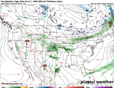 Rain chances throughout the week as multiple systems make their way into our region (GFS - Pivotal Weather)