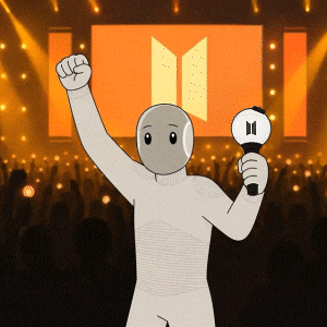 Fan holding an ARMY Bomb lightstick at a BTS concert gif