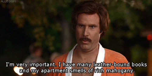 Ron Burgundy talks of importance and leather books