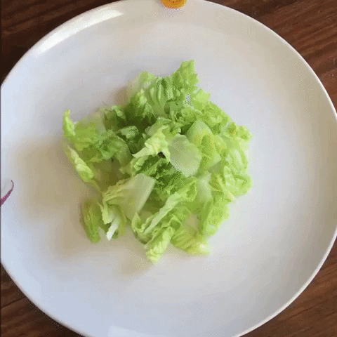 Los ingredientes de una ensalada se juntan en un plato - veganismo y vegetarianismo