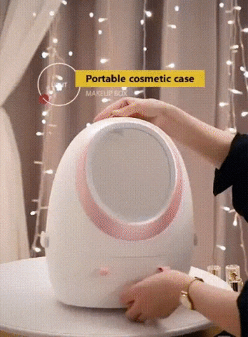 Led Hd Mirror Makeup Storage Box Cosmetic Organizer Case
