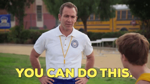 Gif of coach shaking hands with kids saying you can do this