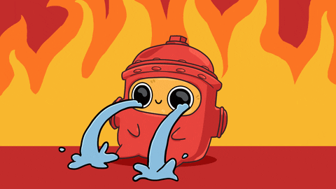 Cartoon character sitting calmly while everything is on fire