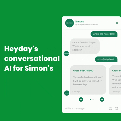 Conversational AI chatbot by Heyday AI for Simons Clothing