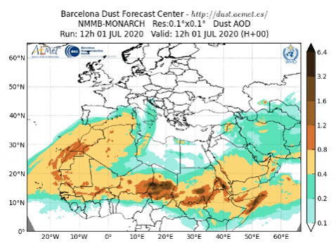 Previsión del avance del polvo sahariano sobre Europa / Barcelona Dust