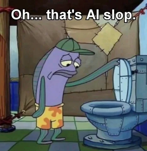 SpongeBob fish looks into a toilet: Oh... that's AI slop
