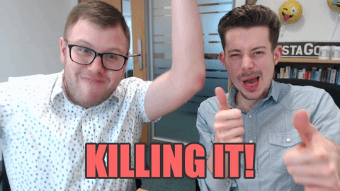 Gif of two guys saying you're "killing it"!