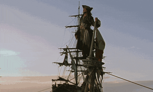 A gif of Captainn Jack Sparrow on top of a sinking ship from Pirates of the Caribbean