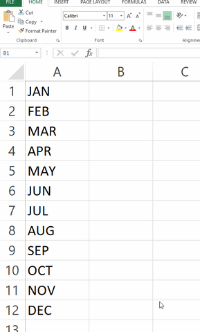 configuração dos meses em colunas no Excel