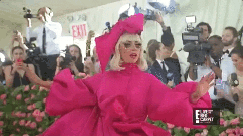 Lady Gaga in a pink extravagant dress at the 2019 Met Gala