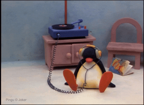 Pingu dancing with headphones