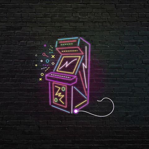 Neon arcade console with a bomb-like fuse blows up into the words "Level Up!"