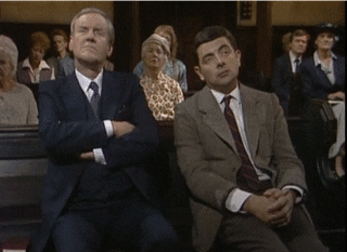 Image result for mr bean in church sleeping gif