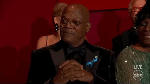 Samuel Jackson nodding and pointing in agreement
