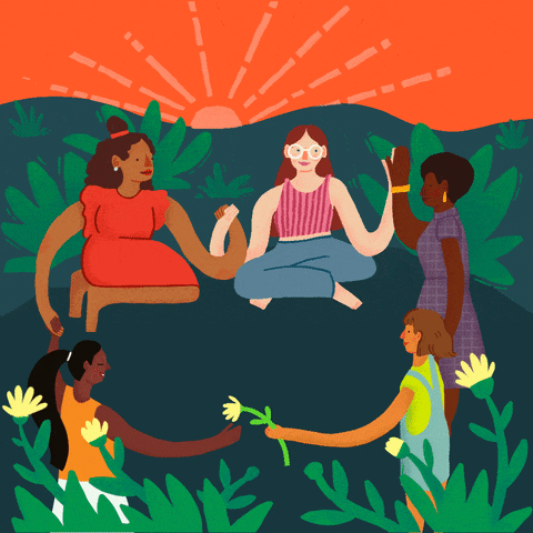 Animated gif of diverse women holding hands in circle with worlds best friends 4ever