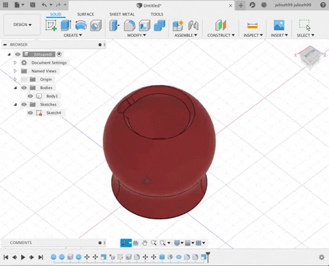 A GIF showing the mate gourd desing in Fusion 360