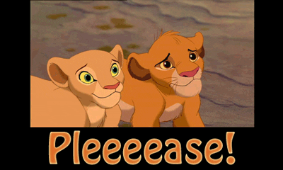 GIF of Simba and Nala saying, "Please." Asking everyone you know to go on a cruise with you is one of the signs it's time to book a cruise.