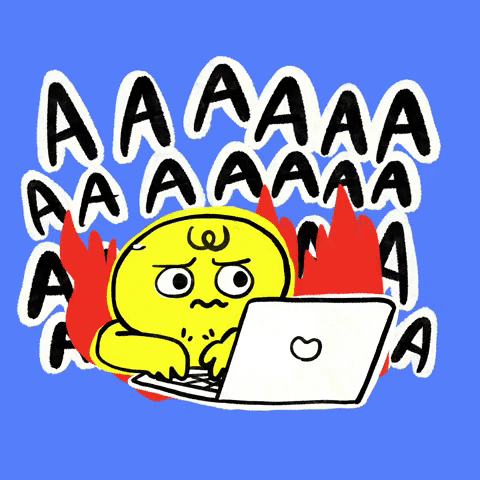 Gif of cartoon person yelling and slamming on computer