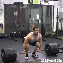 An animated GIF of Clarence0 performing the clean and jerk and a backflip afterward