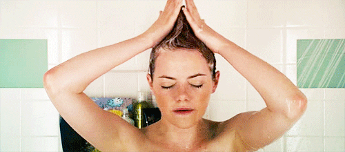 Emma Stone singing in the shower gif
