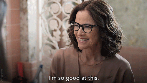 GIF of woman in glasses saying "I'm so good at this."