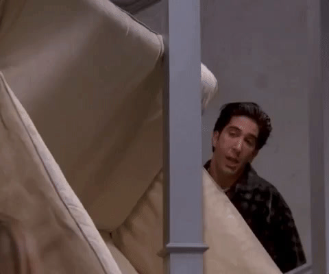 Friends: Ross Geller, carrying a couch up a narrow stairwell with his friends, shouts "Pivot!"