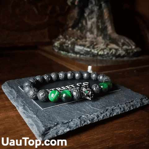 Pulseira Masculina Com Pingente De Lobo Pedras Olho De Tigre Artesanal - UauTop