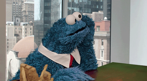 Cookie monster waiting in office