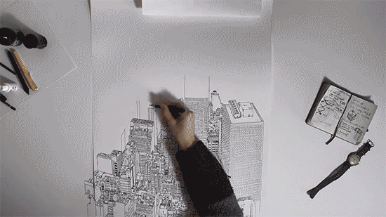 illustration drawing new york timelapse architecture