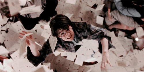 Harry Potter catching letters, gif