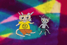 drawn on film animation of two cat characters
