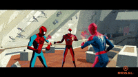 Spider-Man from Across the Spider-Verse pointing at the viewer, representing multiple parallel instances of the same work